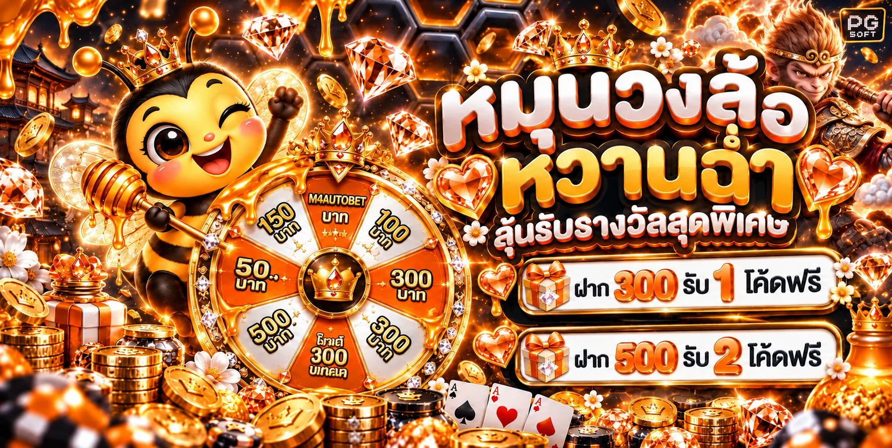 แบนเนอร์วงล้อรางวัล M4AUTOBET โทนส้มดำ